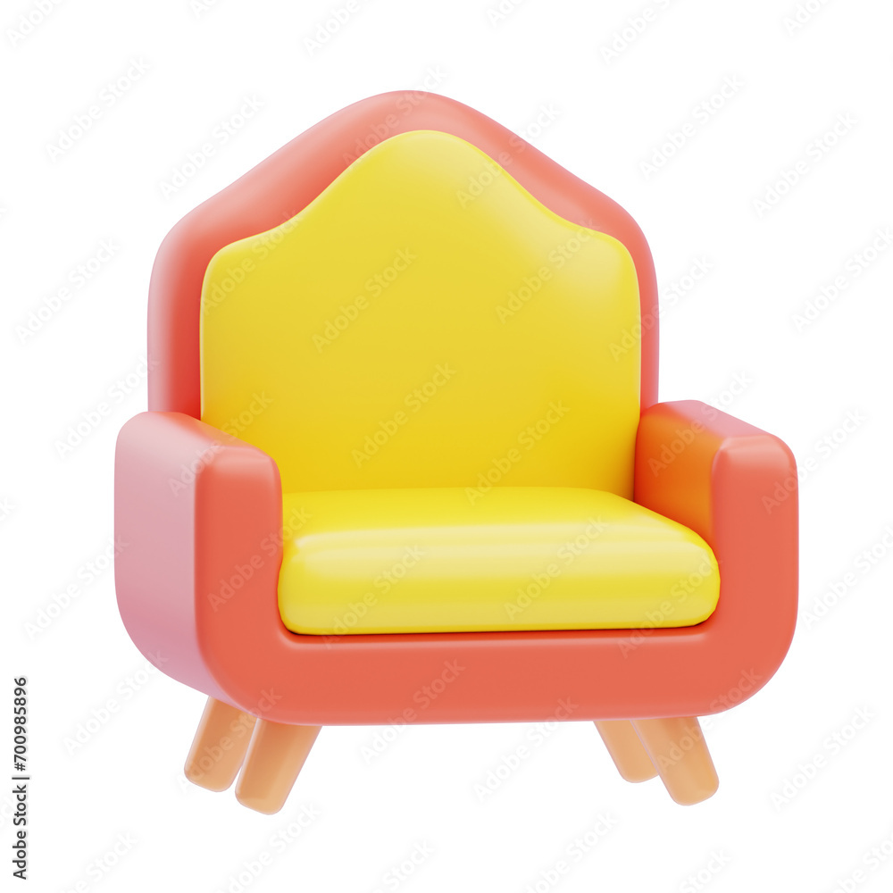 Poster 3d model of a red and yellow-themed armchair. red and yellow armchair model for a cheerful aesthetic