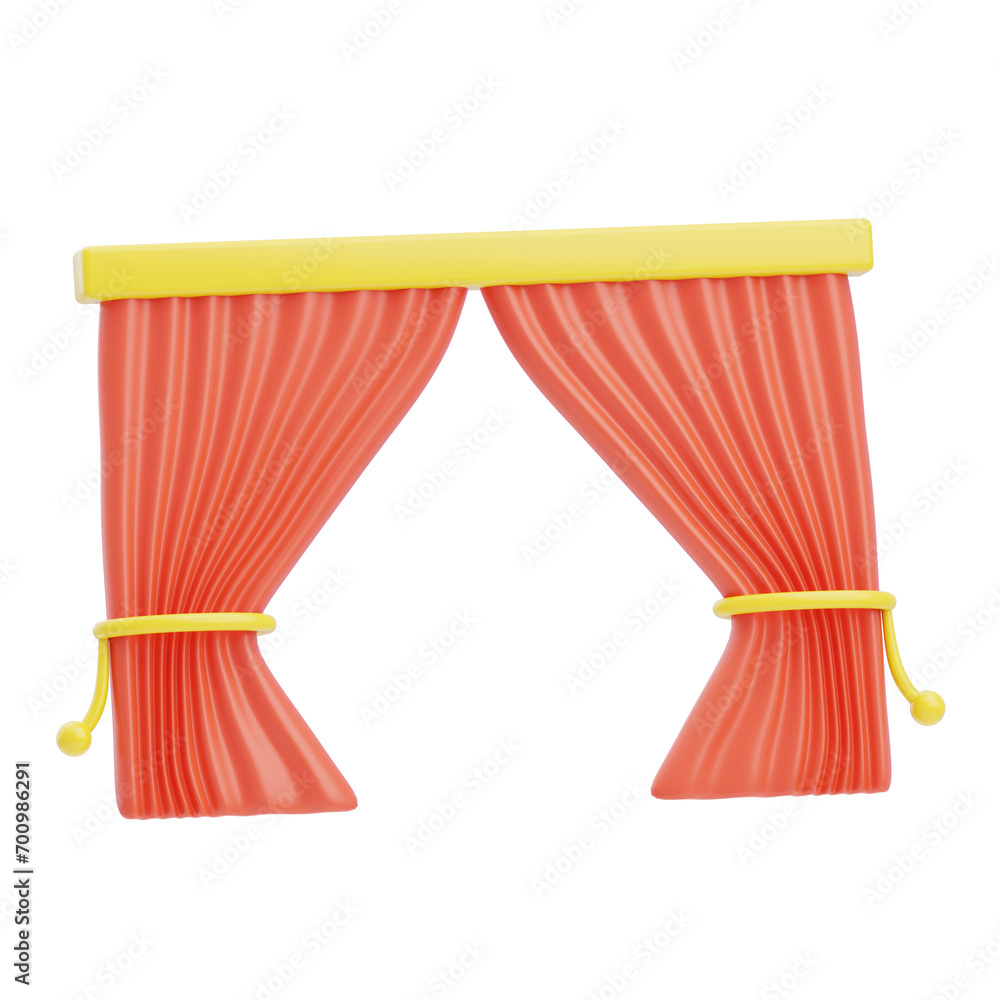 Poster 3d model of red curtains. red curtains model for a bold aesthetic. 3d illustration, 3d element, 3d r