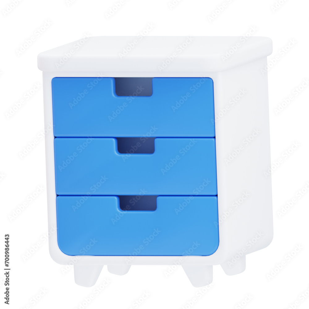 Poster 3d model of a white and blue drawer. white and blue drawer model for a fresh and elegant aesthetic. 