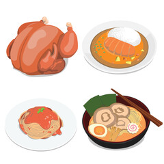 Food Pack. Roasted Chicken. Rice Curry. Spaghettis. Ramen