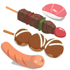 Food Pack. Takoyaki. Sausage. Sushi. Yakitori