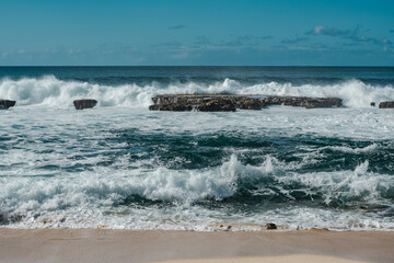 Three Tables / Kalahopele Gulch, Pupukea, North Shore, Oahu North Shore, Hawaii. Waves hitting the rocks

