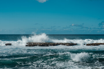 Three Tables / Kalahopele Gulch, Pupukea, North Shore, Oahu North Shore, Hawaii. Waves hitting the rocks

