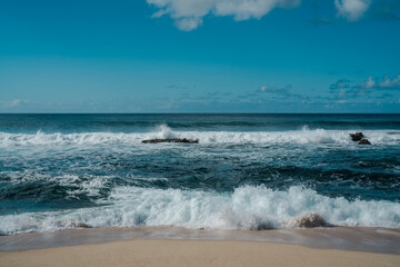 Three Tables / Kalahopele Gulch, Pupukea, North Shore, Oahu North Shore, Hawaii. Waves hitting the rocks

