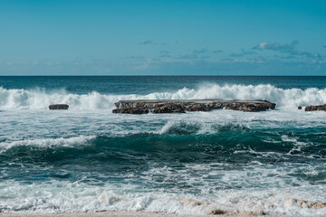 Three Tables / Kalahopele Gulch, Pupukea, North Shore, Oahu North Shore, Hawaii. Waves hitting the...