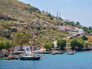 View towards the Agia Marina Town, Leros Island, Dodecanese, Greece