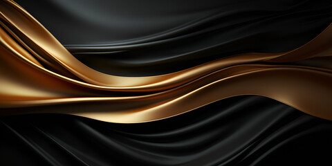 Elegant modern black and golden abstract waves and curves on black background
