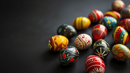 Happy Easter decoration background , colorful Easter eggs over black background. Easter day
