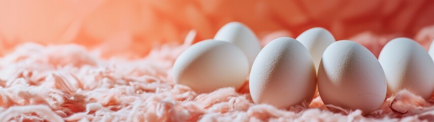 Happy Easter decoration background, Easter eggs over pastel peach fuzz background. Easter day