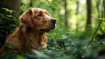 Obraz premium Golden retriever in the forest in spring