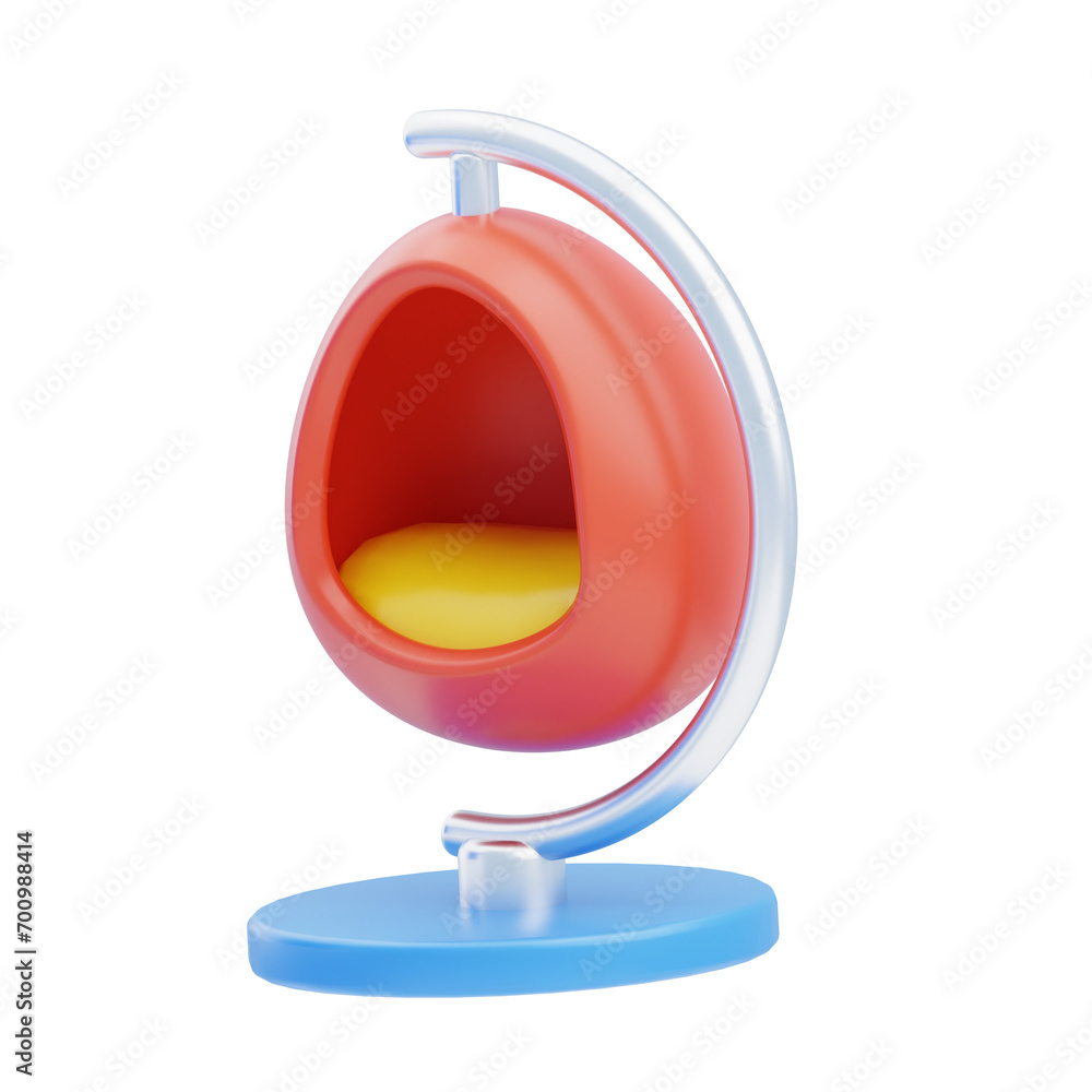 Poster 3d model of a red home swing. red home swing model for a playful and vibrant aesthetic. 3d illustrat