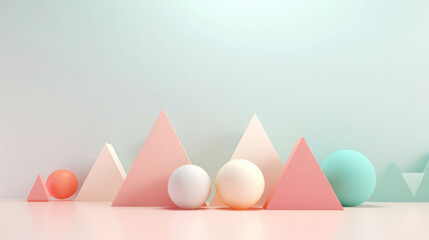 3d smooth different shapes. Abstract geometric background with pastel colour palette. Aesthetic...
