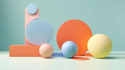 Geometric 3d smooth pastel shapes. Abstract background with light colour palette. Generative AI