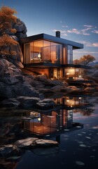a luxury nordic home with at dawn