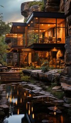 Fototapeta premium a luxury nordic home with at dawn