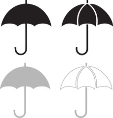 Umbrella vector icons are isolated on a white background. Parasol simple black vector icon