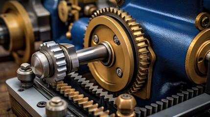 Precision gears and cogs within a mechanical device, exemplifying intricate engineering. - obrazy, fototapety, plakaty