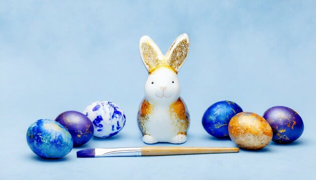 Easter Bunny in Studio Painting Easter Eggs - Easter Day Background