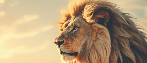 Naklejka premium Captivating portrait of a contemplative male lion.