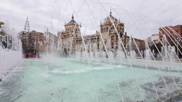 Large ornamental fountain on the Paseo de Zorrilla in the city of Valladolid, Spain.