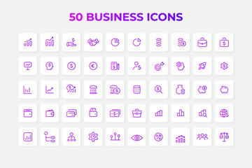 50 business line icons collection. Basic set. Thin outline icons pack
