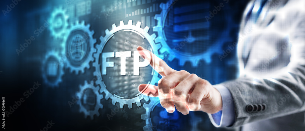Aufkleber update 2024 ftp. new file transfer protocol. internet and communication technology concept