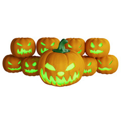 Pumpkins Halloween clipart flat design icon isolated on transparent background, 3D render Halloween concept