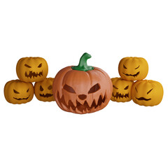 Pumpkins Halloween clipart flat design icon isolated on transparent background, 3D render Halloween concept