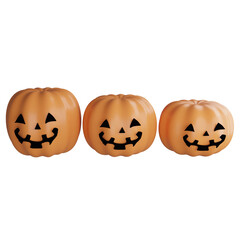 Pumpkins Halloween clipart flat design icon isolated on transparent background, 3D render Halloween concept