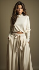 Fototapeta premium Full - body outfit including shoes of a young beautiful woman model