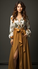 Fototapeta premium Full - body outfit including shoes of a young beautiful woman model