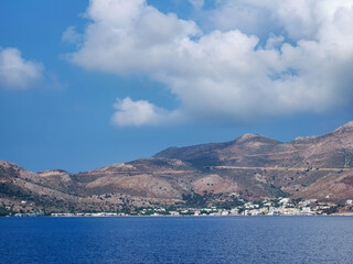 View towards the Livadia Village, Tilos Island, Dodecanese, Greece