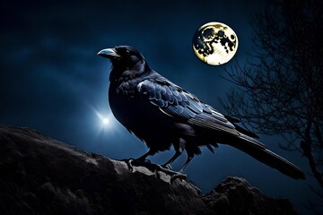 black raven in night