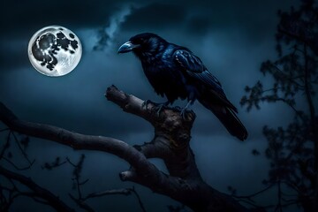 black raven in night