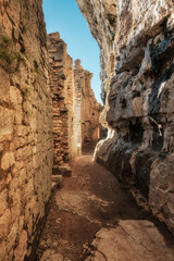 Inside the Chateau des Anglais, a 13th century castle built iinto a cliff above the village of Autoire in the Lot region of France