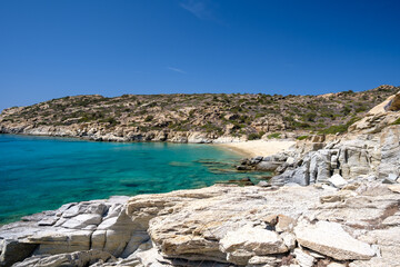 
View of the most amazing turquoise beach of Pikri Nero, on a beautiful day on the island of Ios Greece
