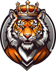 ai generative crowned tiger mascot, illustration design for logo, tshirt, sticker.