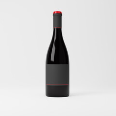 Heavy glass bottle of red wine with blank label isolated over white background. Mockup template. 3d rendering.