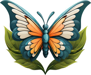 ai generative butterfly mascot with leaf decoration, illustration design for logo, tshirt, sticker.