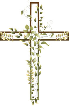 Graphic Easter Cross Clipart, Spring Floral Arrangements, Baptism Crosses DIY Invitation, Vector Eucalyptus Greenery and flowers wedding clipart, foliage, Holy Spirit, Religious