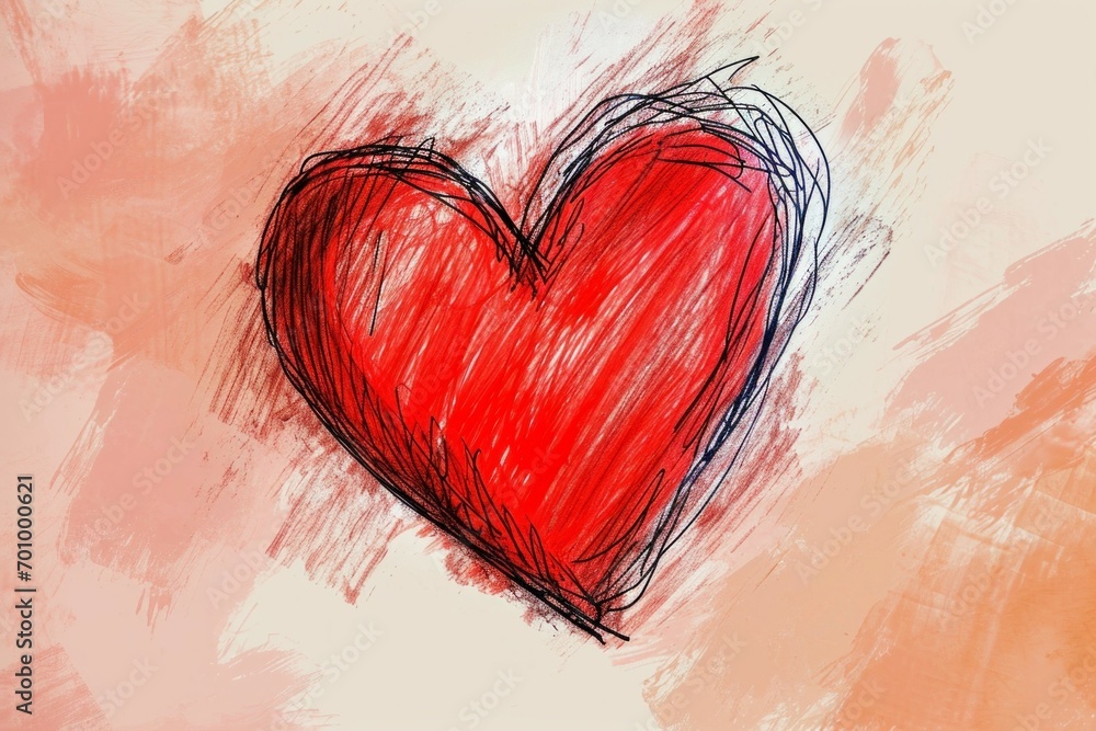 Poster abstract heart drawing in pencil. background with selective focus and copy space