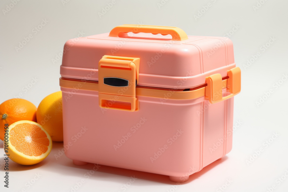 Poster cooler bag in trendy color. background with selective focus and copy space