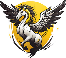 ai generative flying horse mascot, illustration design for logo, tshirt, sticker.