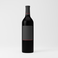 Frosted glass bottle of red wine with blank label isolated over white background. Mockup template. 3d rendering.