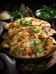 Soft and fluffy naan bread, brushed with herb garlic butter