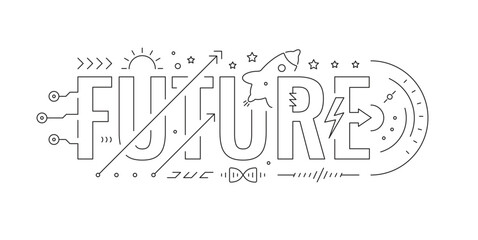 future word and future symbols. future technical drawing