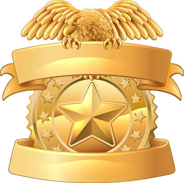 A Police Shield Star Sheriff Cop Badge Or Military Security Crest Emblem Motif Featuring An Eagle