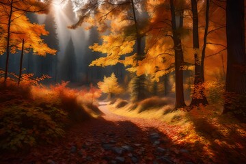 Fototapeta na wymiar autumn forest in the fog