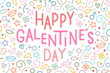 Happy Galentine`s day greeting banner. Holiday banner in line art style.