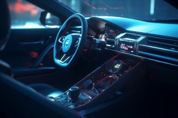 3D illustration of an advanced car featuring a technology user interface concept. Generative AI
